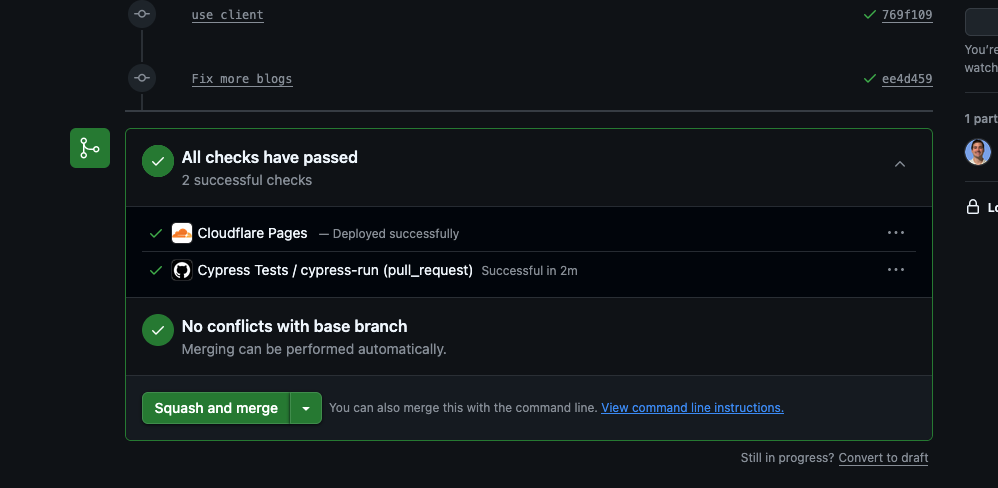 GitHub pull request showing Cloudflare Pages preview deployment link